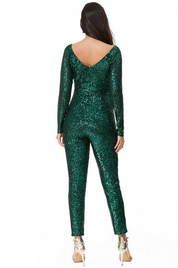 Goddiva Stripe Sequin Jumpsuit Goddiva